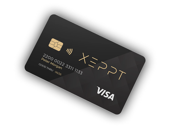 Sleek black XEPPT Visa card with gold chip and contactless symbol, designed for modern, flexible everyday use.