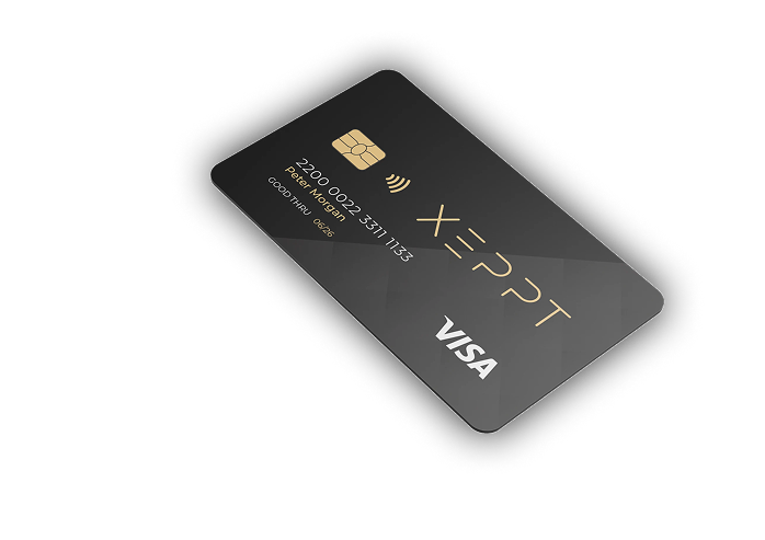 Sleek black XEPPT Visa card with gold chip and contactless symbol, designed for modern, flexible everyday use.