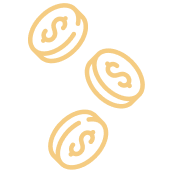 Icon of three coins with dollar signs on them