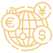 Icon of a globe with various circled currencies on it