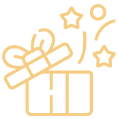 Icon of a giftbox with shapes and lines popping out