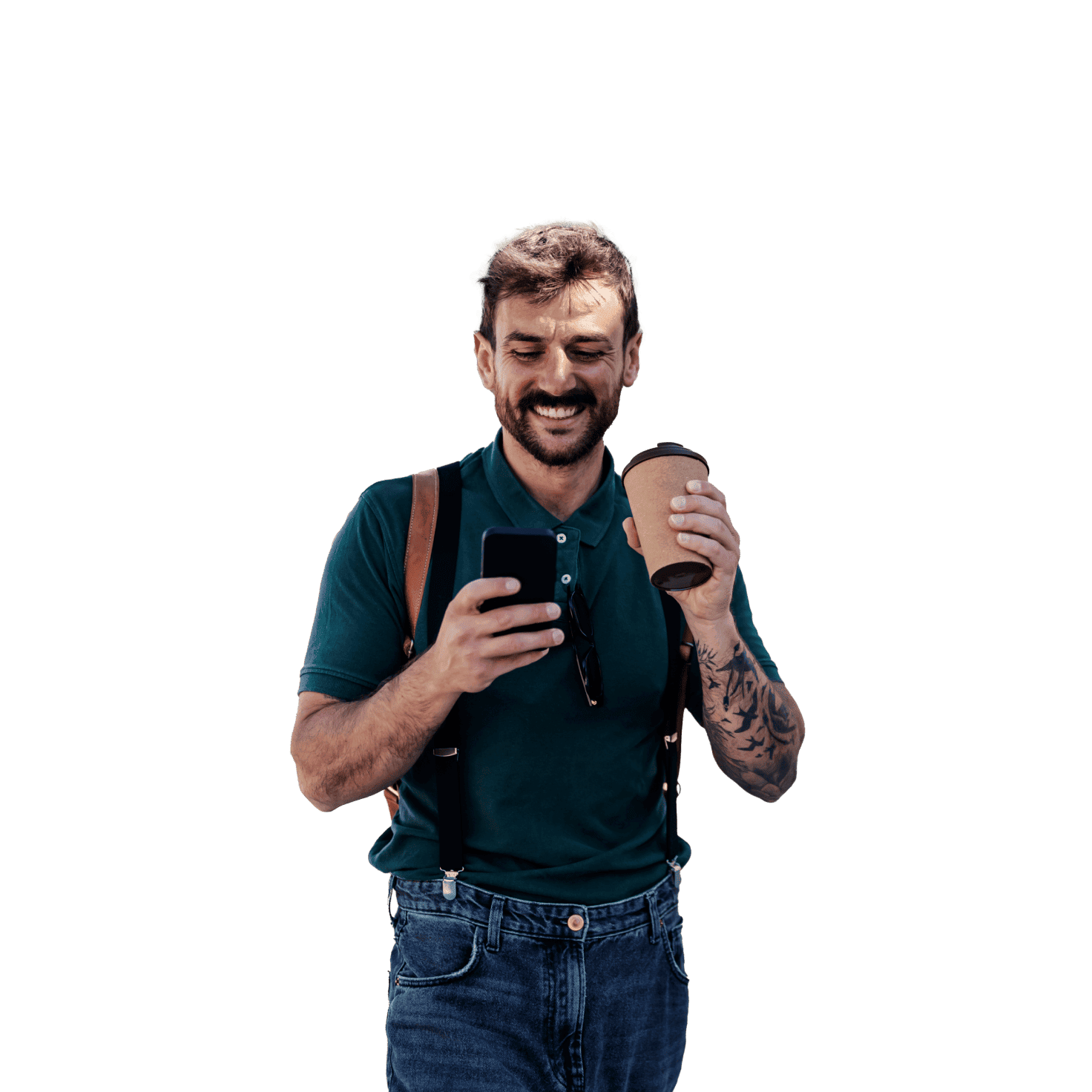 man walking with a coffee mug